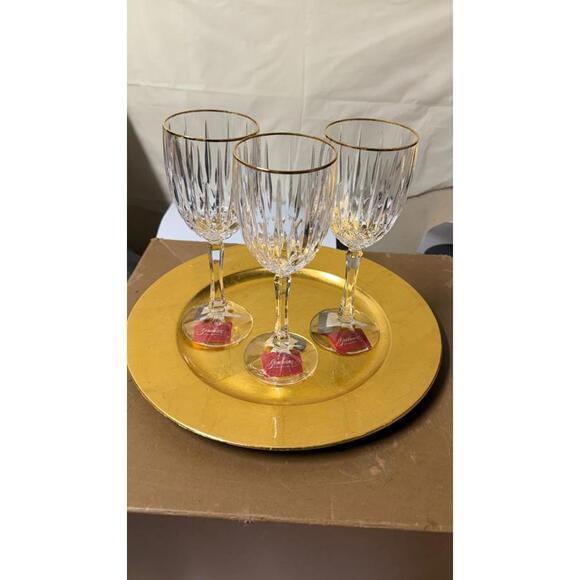Other - Set of 3‎ Gorham Crystal Wine Glasses with Gold Rim – New with Tags